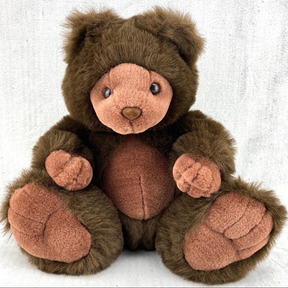 MyToy Dark Brown Plush Teddy Bear Large 12" Seated Stuffed Animal Big Feet